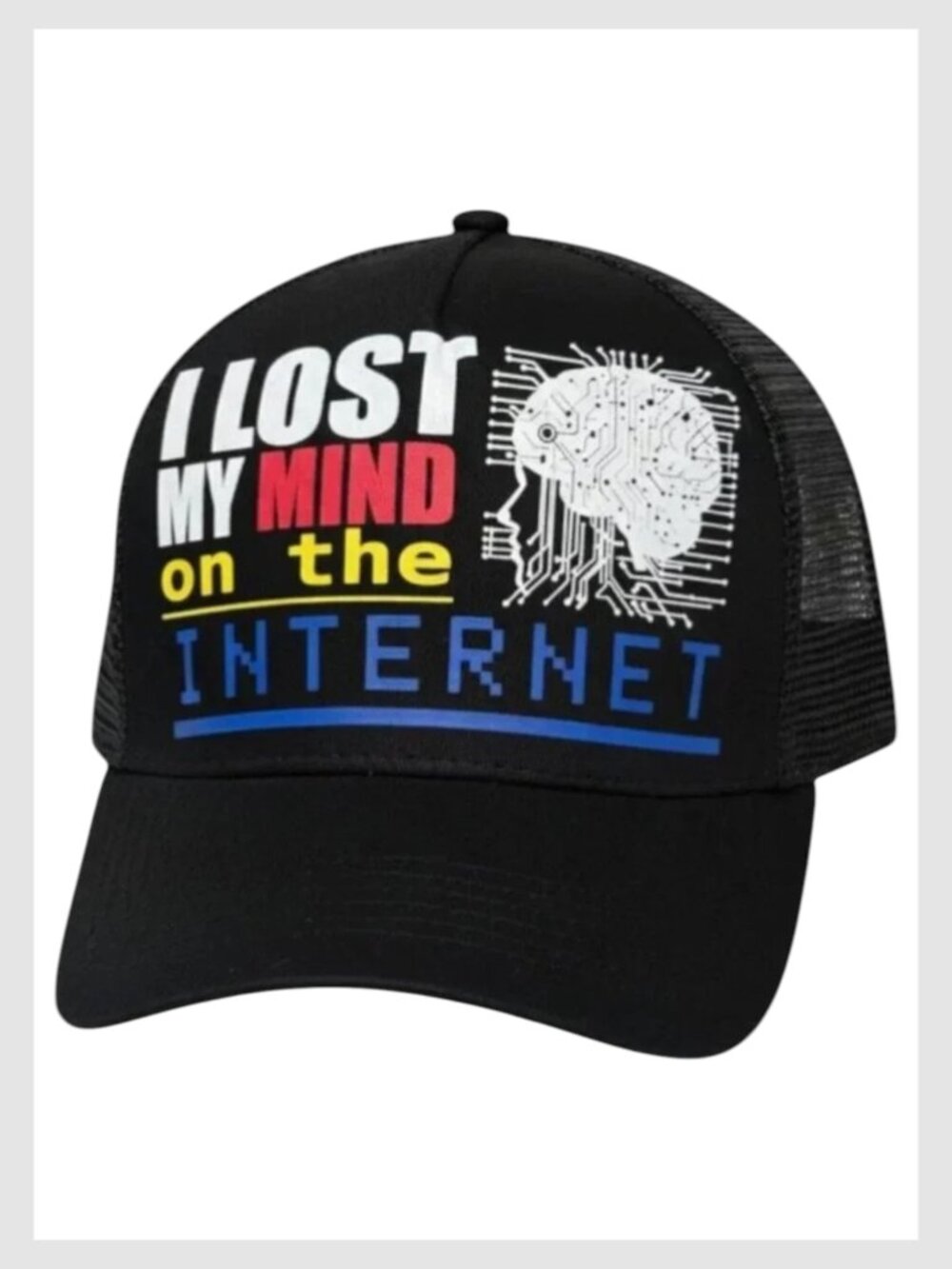 Search Black Trucker Hat Graphic Snapback One Size